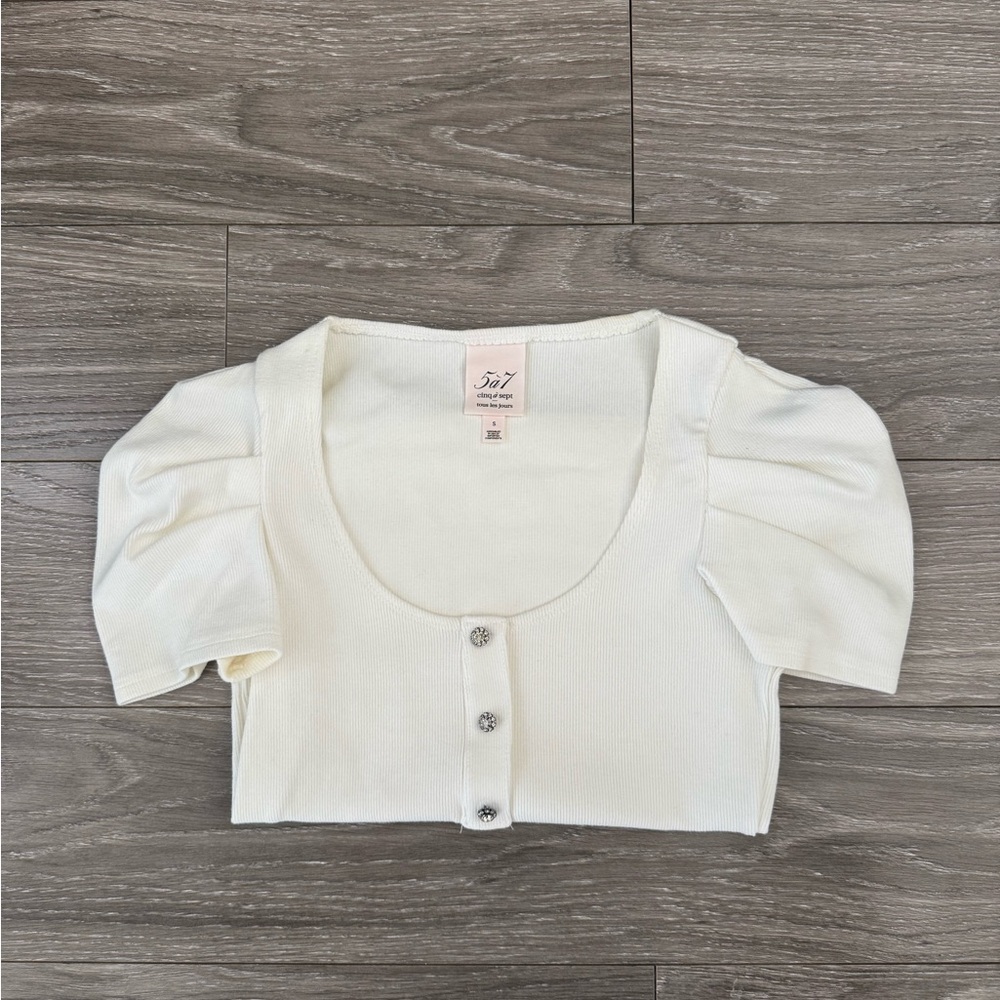 Cream Cinq a Sept Cap Ruffle Sleeve Top, Size Small (S)